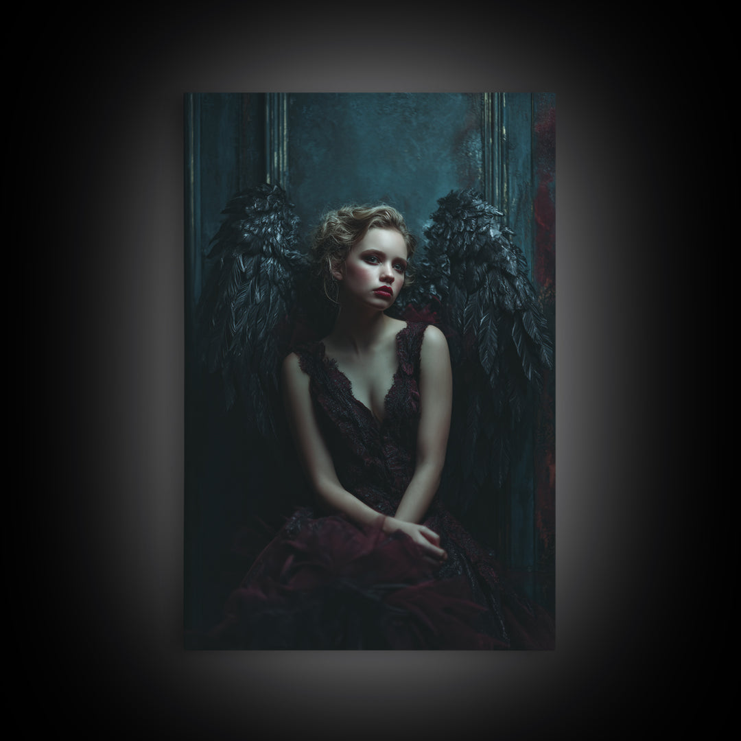 Dark Angel Wings Canvas Print, Dark Art, Dark Academia, Living Room Decor, Fine Art, Nocturne, Horror Decor, Gothic Wall Decor, DAR-2x3-39