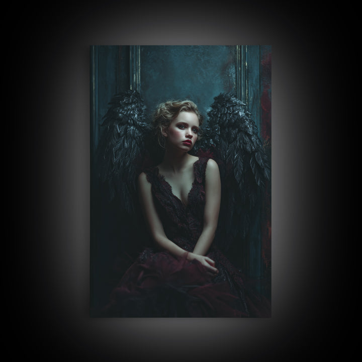 Dark Angel Wings Canvas Print, Dark Art, Dark Academia, Living Room Decor, Fine Art, Nocturne, Horror Decor, Gothic Wall Decor, DAR-2x3-39