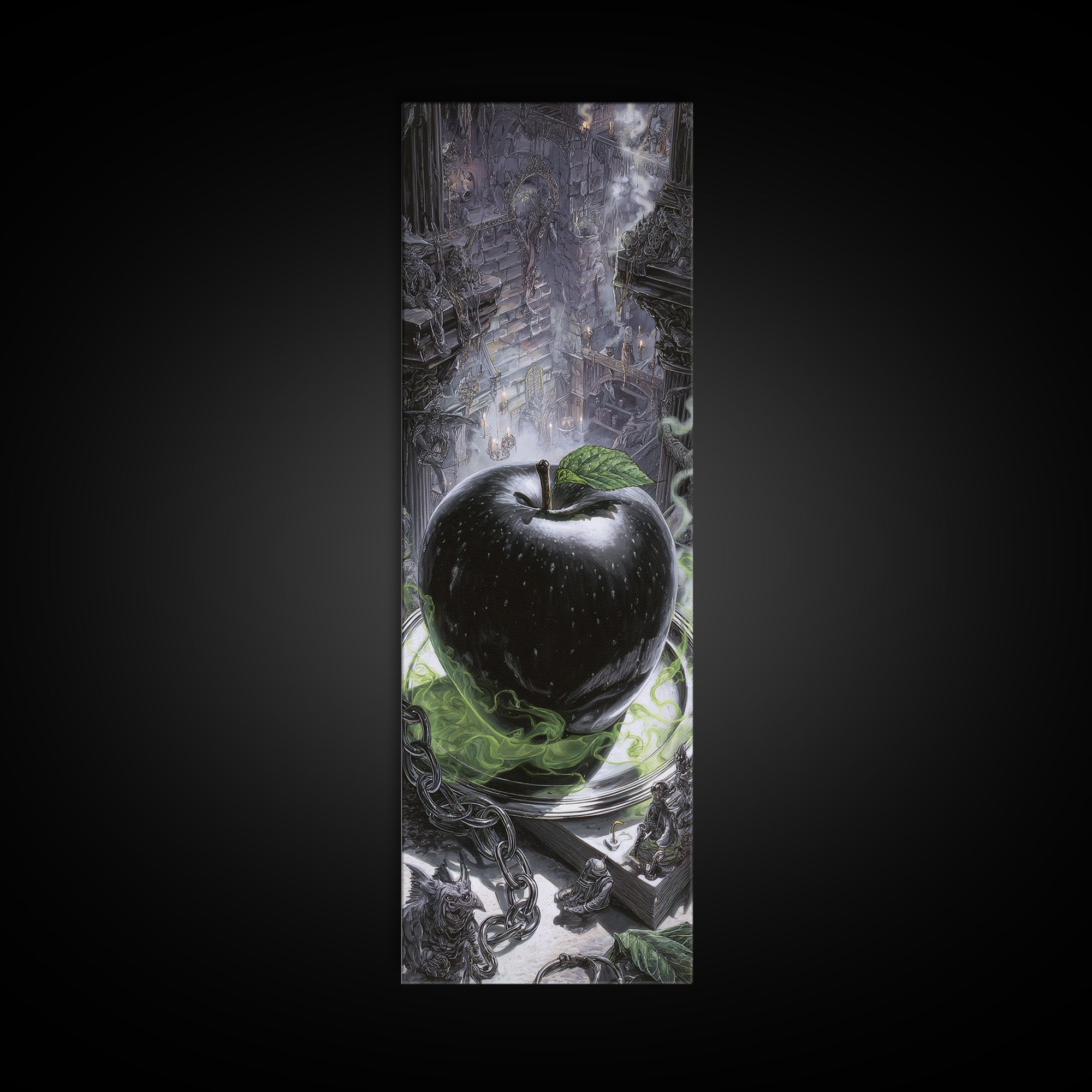 The Poisoned Apple, Architectural Etching Art, Tall Narrow Wall Art, Dark Halloween Decor, Framed Canvas Print