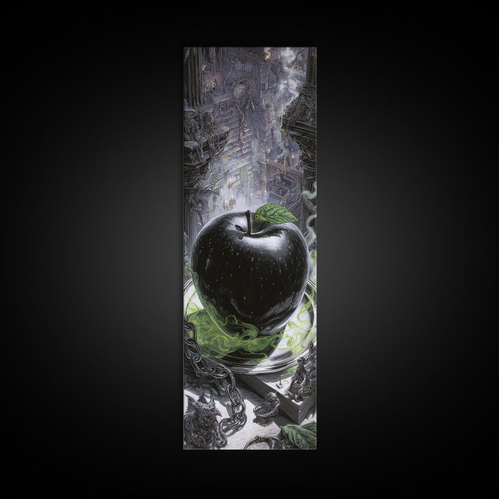The Poisoned Apple, Architectural Etching Art, Tall Narrow Wall Art, Dark Halloween Decor, Framed Canvas Print