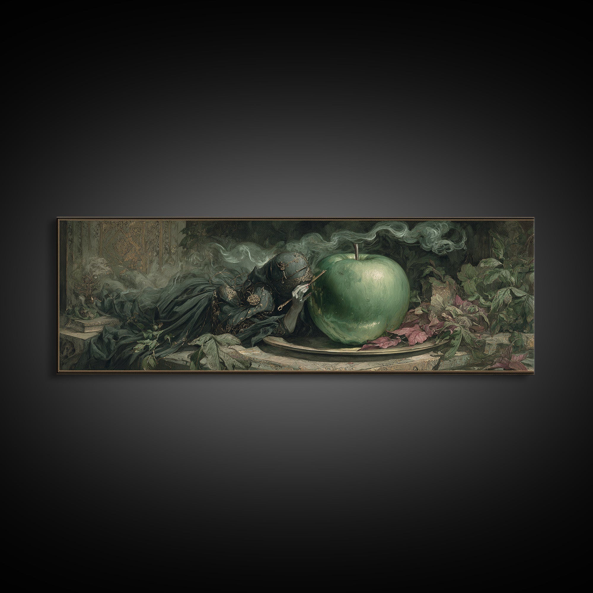The Poisoned Apple, Ornate Symbolist Art, Extra Wide Wall Art, Dark Fantasy Wall Art, Framed Canvas Print, Halloween Wall Art