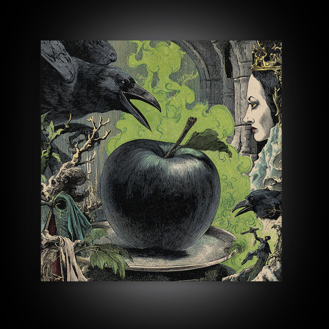 The Poisoned Apple, Symbolist Etching Art, Square Wall Art, Dark Fantasy Wall Art, Canvas Print, Halloween Wall Art, Gothic Home Decor