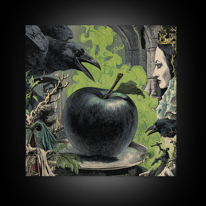 The Poisoned Apple, Symbolist Etching Art, Square Wall Art, Dark Fantasy Wall Art, Canvas Print, Halloween Wall Art, Gothic Home Decor