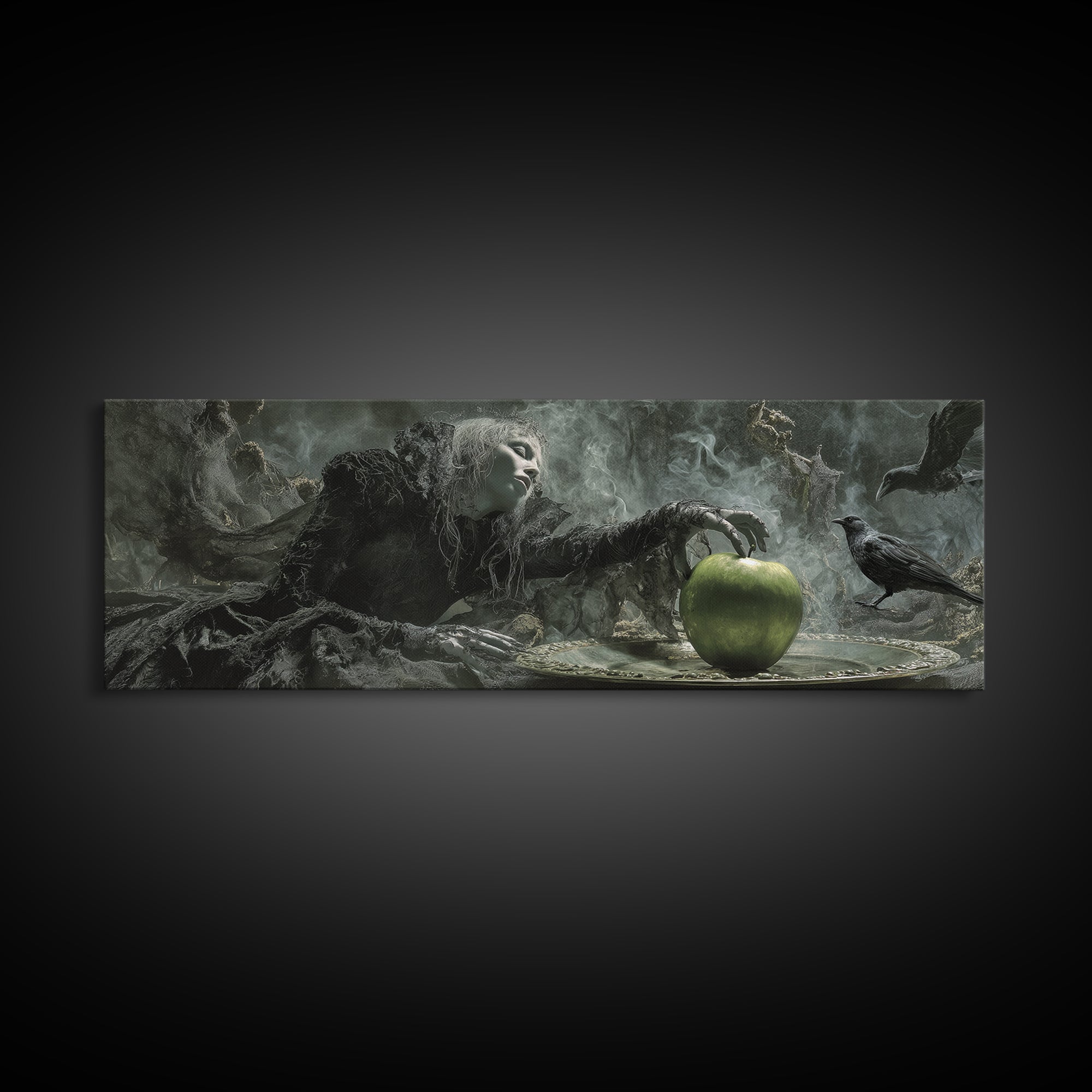 The Poisoned Apple, Expressionist Nightmare Art, Extra Wide Wall Art, Gothic Horror Wall Art, Framed Canvas Print, Halloween Wall Art