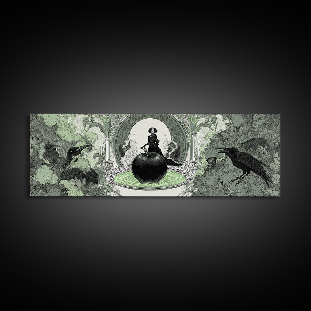 The Poisoned Apple, Decadent Line Art, Extra Wide Wall Art, Dark Fantasy Wall Art, Framed Canvas Print, Halloween Wall Art