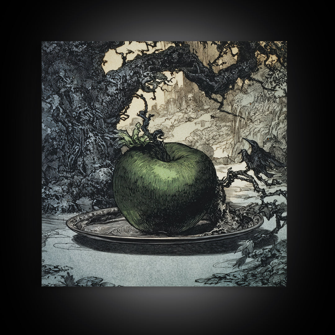 The Poisoned Apple, Gothic Storybook Art, Square Wall Art, Macabre Wall Art, Framed Canvas Print, Halloween Wall Art