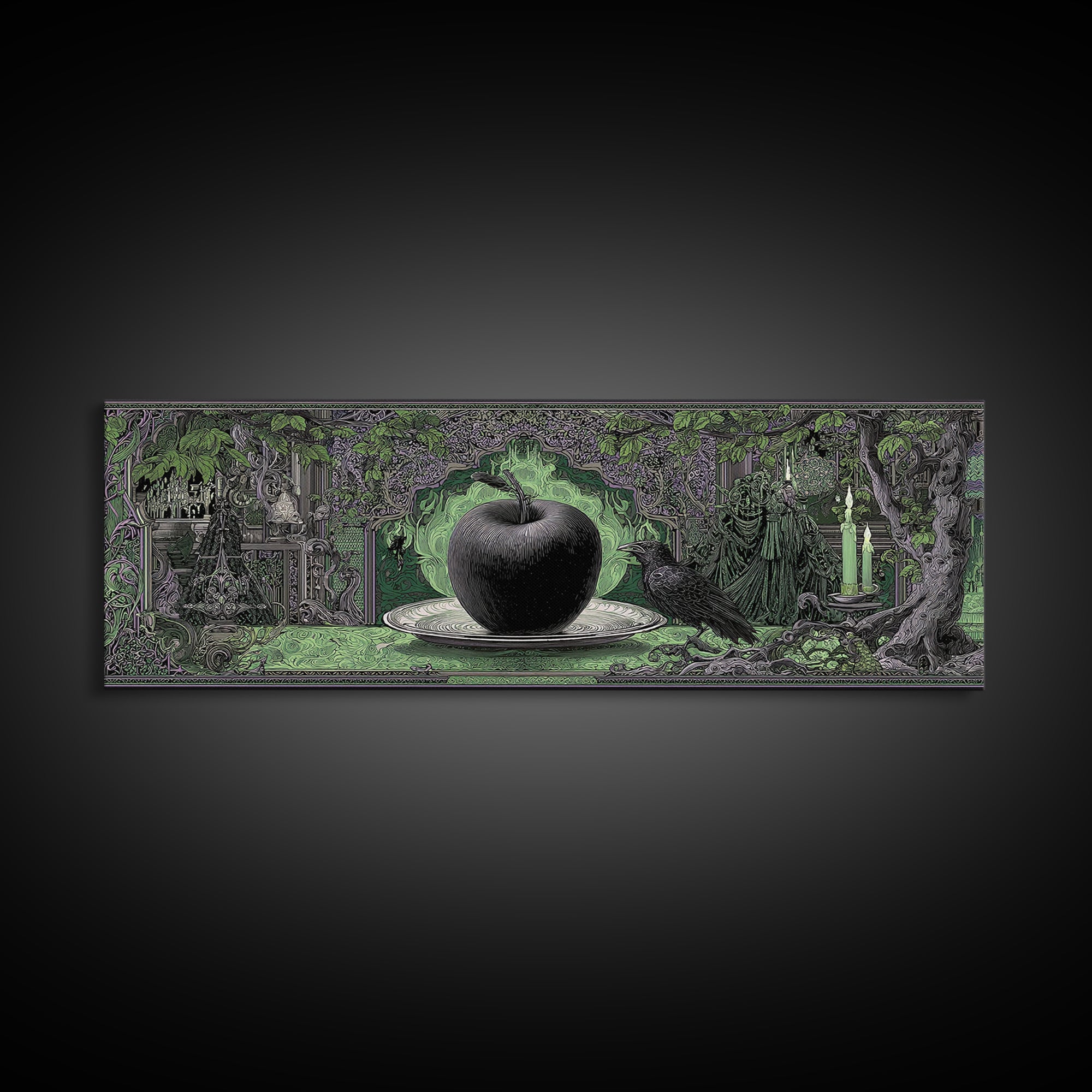 The Poisoned Apple, Stained Glass Gothic Art, Extra Wide Wall Art, Macabre Wall Art, Canvas Print, Halloween Wall Art, Statement Wall Art