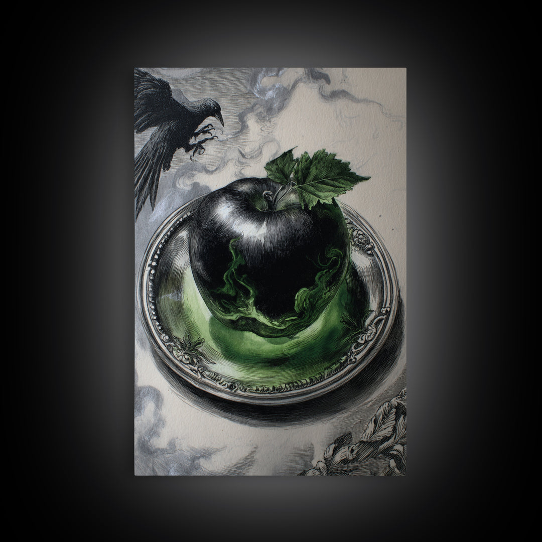 The Poisoned Apple, Victorian Macabre Art, Vertical Wall Art, Dark Halloween Decor, Framed Canvas Print, Halloween Wall Art