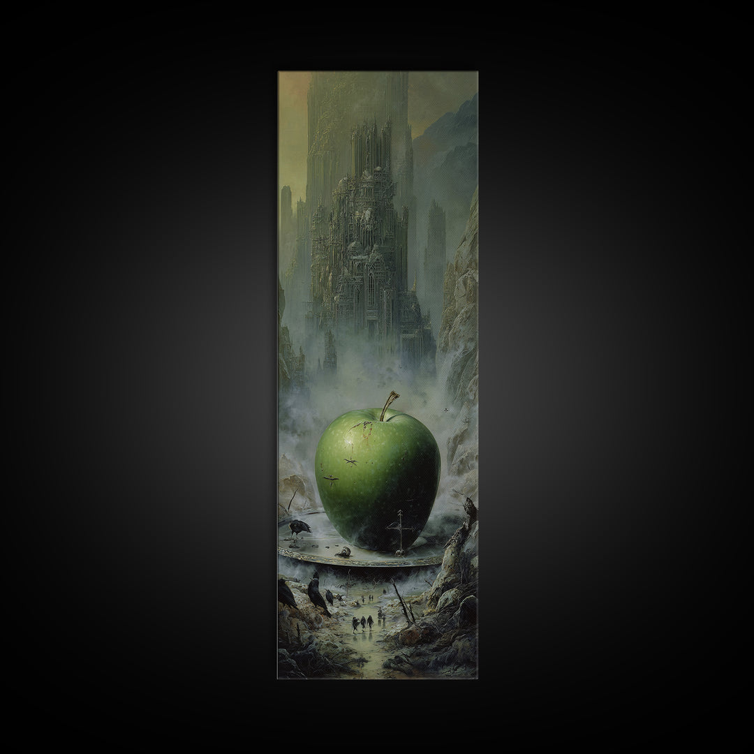 The Poisoned Apple, Surreal Apocalyptic Art, Tall Narrow Wall Art, Dark Halloween Decor, Canvas Print, Halloween Wall Art