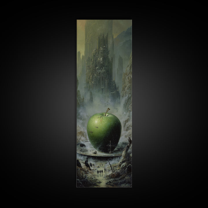 The Poisoned Apple, Surreal Apocalyptic Art, Tall Narrow Wall Art, Dark Halloween Decor, Canvas Print, Halloween Wall Art