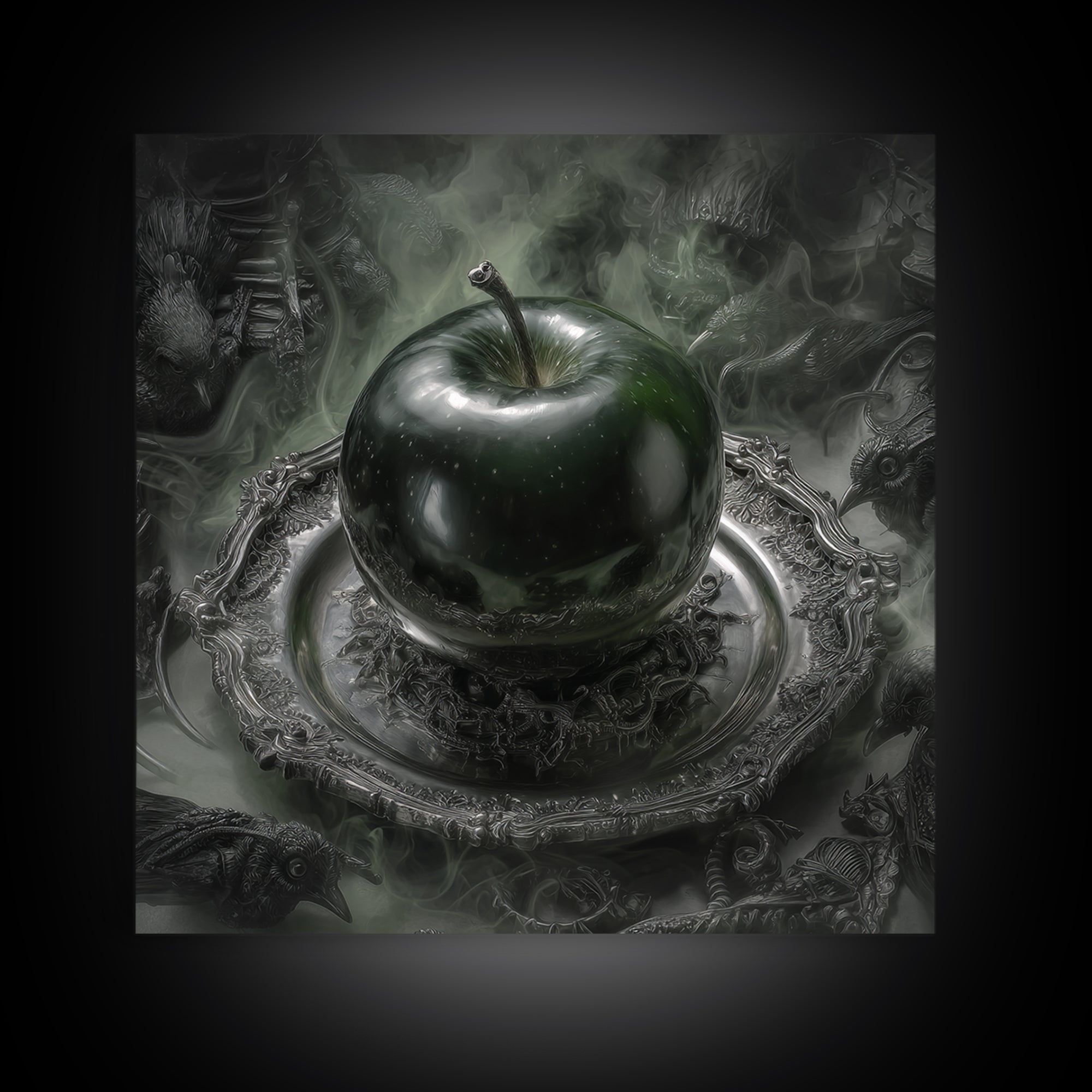 The Poisoned Apple, Biomechanical Horror Art, Square Wall Art, Dark Fantasy Wall Art, Canvas Print, Halloween Wall Art, Spooky Wall Decor