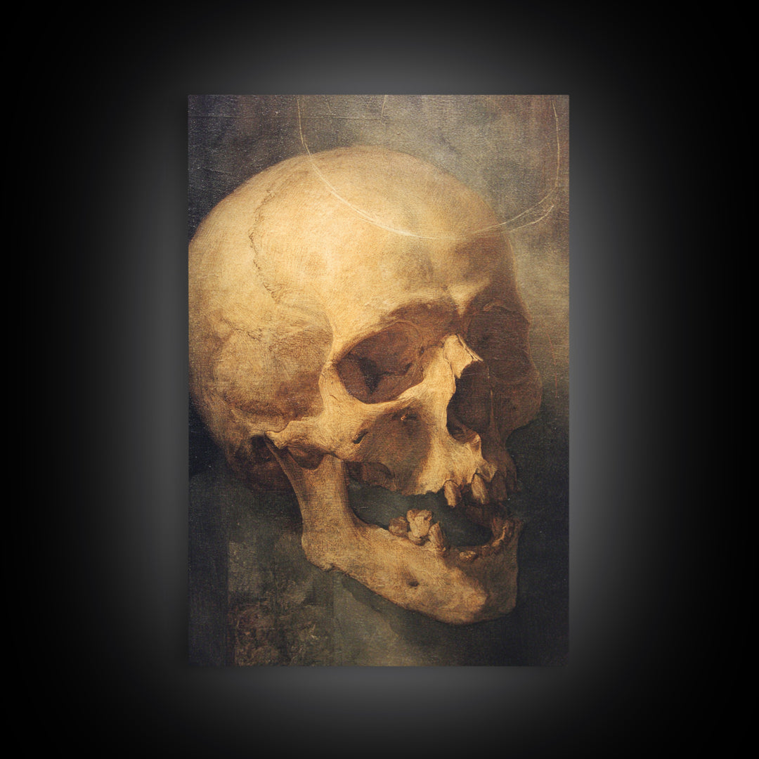 The Talking Skull, Dark Renaissance Art, Vertical Wall Art, Dark Halloween Decor, Framed Canvas Print, Halloween Wall Art