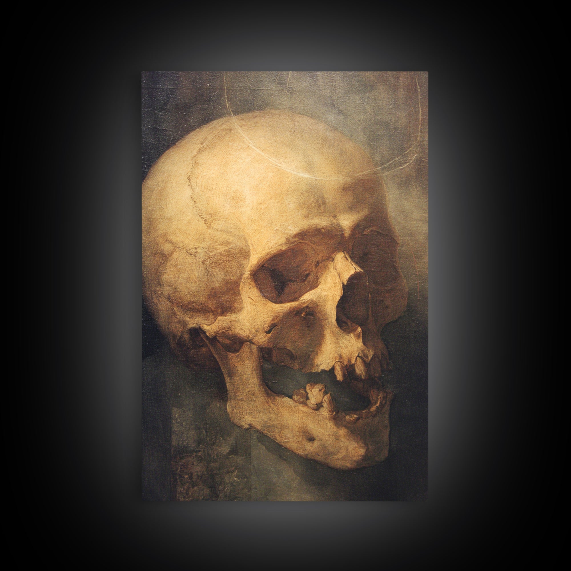 The Talking Skull, Dark Renaissance Art, Vertical Wall Art, Dark Halloween Decor, Framed Canvas Print, Halloween Wall Art