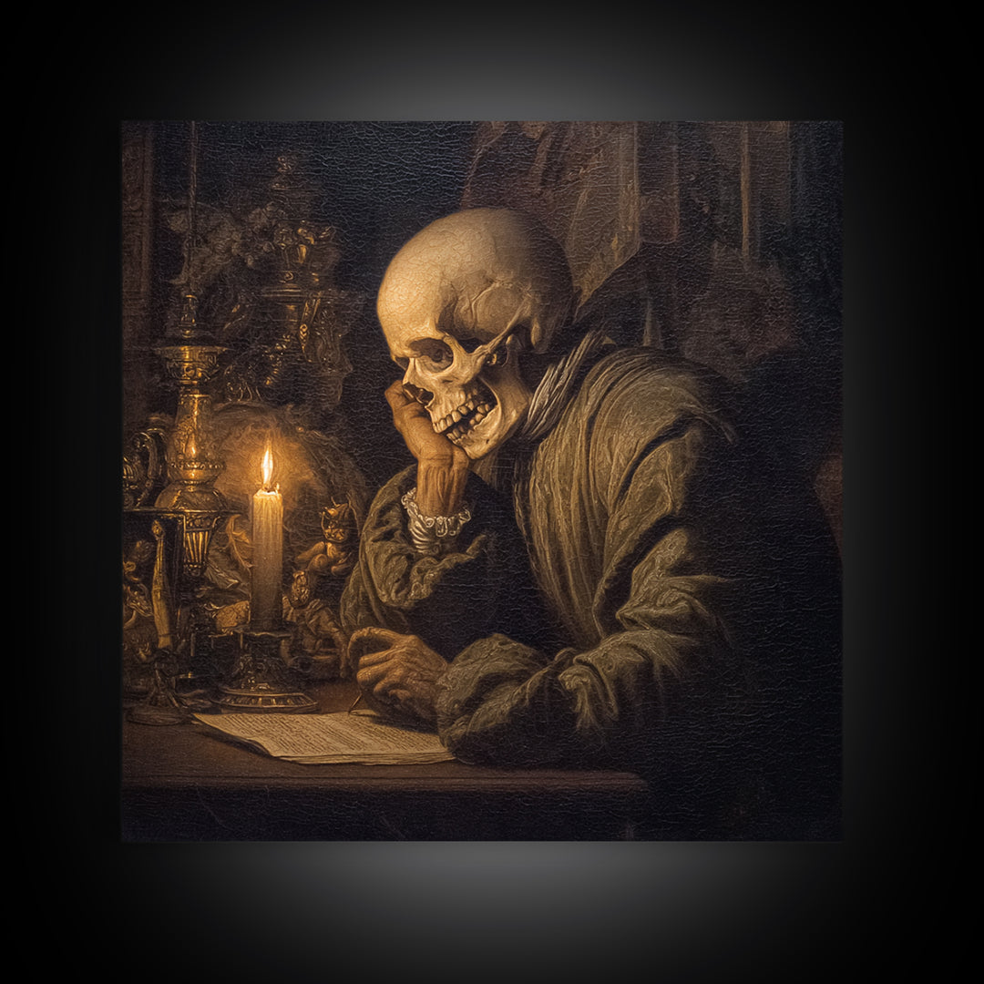 The Talking Skull, Danse Macabre Art, Square Wall Art, Gothic Horror Wall Art, Canvas Print, Halloween Wall Art