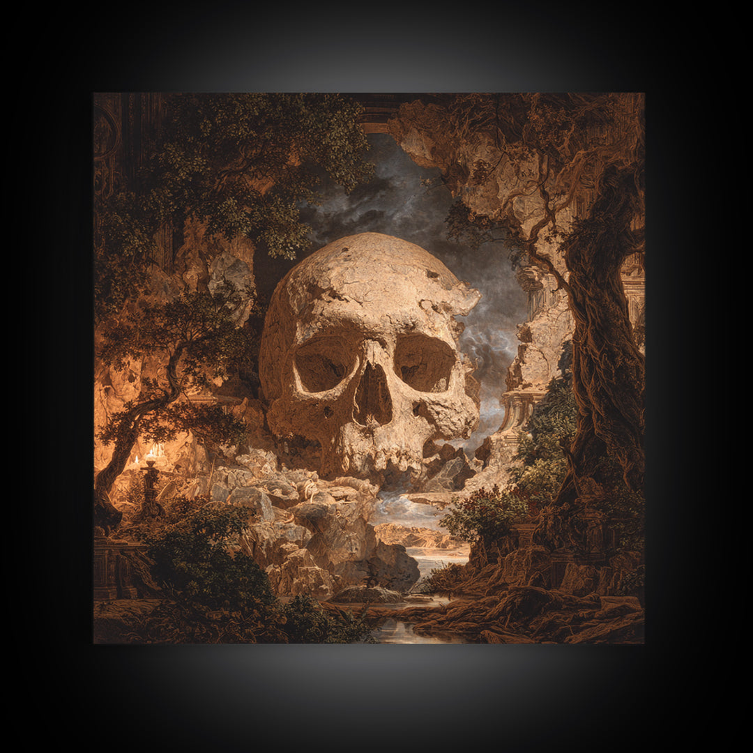 The Talking Skull, Baroque Witchcraft Art, Square Wall Art, Gothic Horror Wall Art, Canvas Print, Halloween Wall Art, Dark Fantasy Art