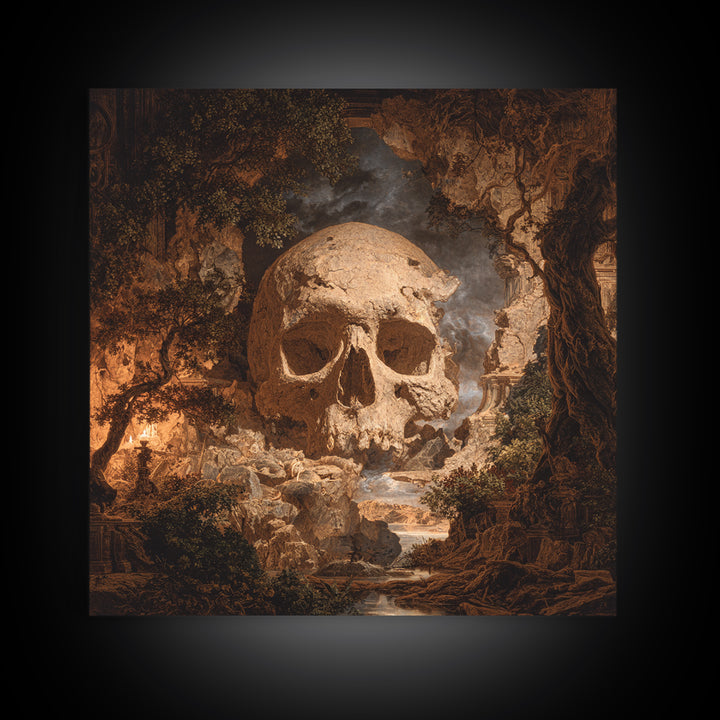 The Talking Skull, Baroque Witchcraft Art, Square Wall Art, Gothic Horror Wall Art, Canvas Print, Halloween Wall Art, Dark Fantasy Art