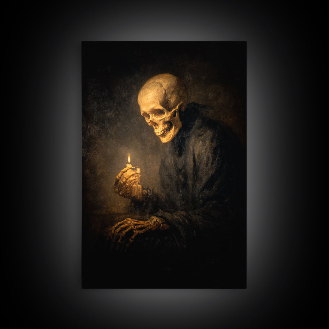 The Talking Skull, Dark Romantic Horror Art, Vertical Wall Art, Dark Halloween Decor, Framed Canvas Print, Halloween Wall Art