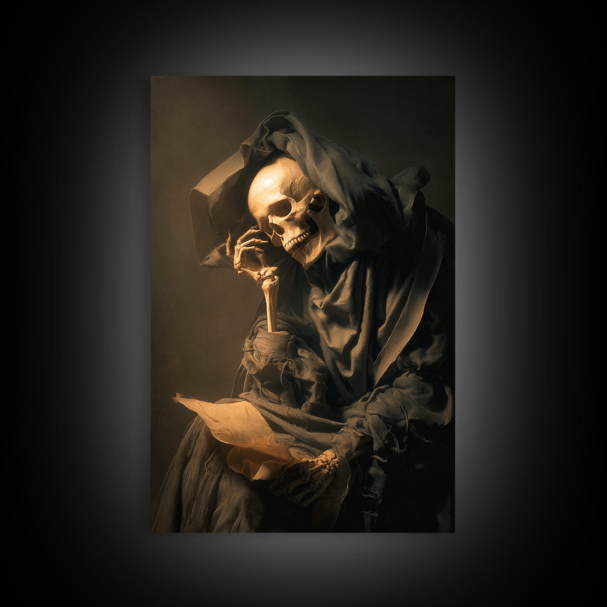 The Talking Skull, Gothic Nightmare Art, Vertical Wall Art, Dark Halloween Decor, Framed Canvas Print, Halloween Wall Art