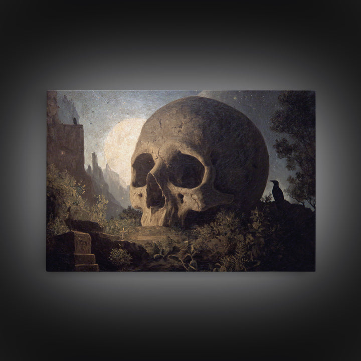 The Talking Skull, Romantic Gothic Landscape, Landscape Wall Art, Macabre Wall Art, Canvas Print, Halloween Wall Art