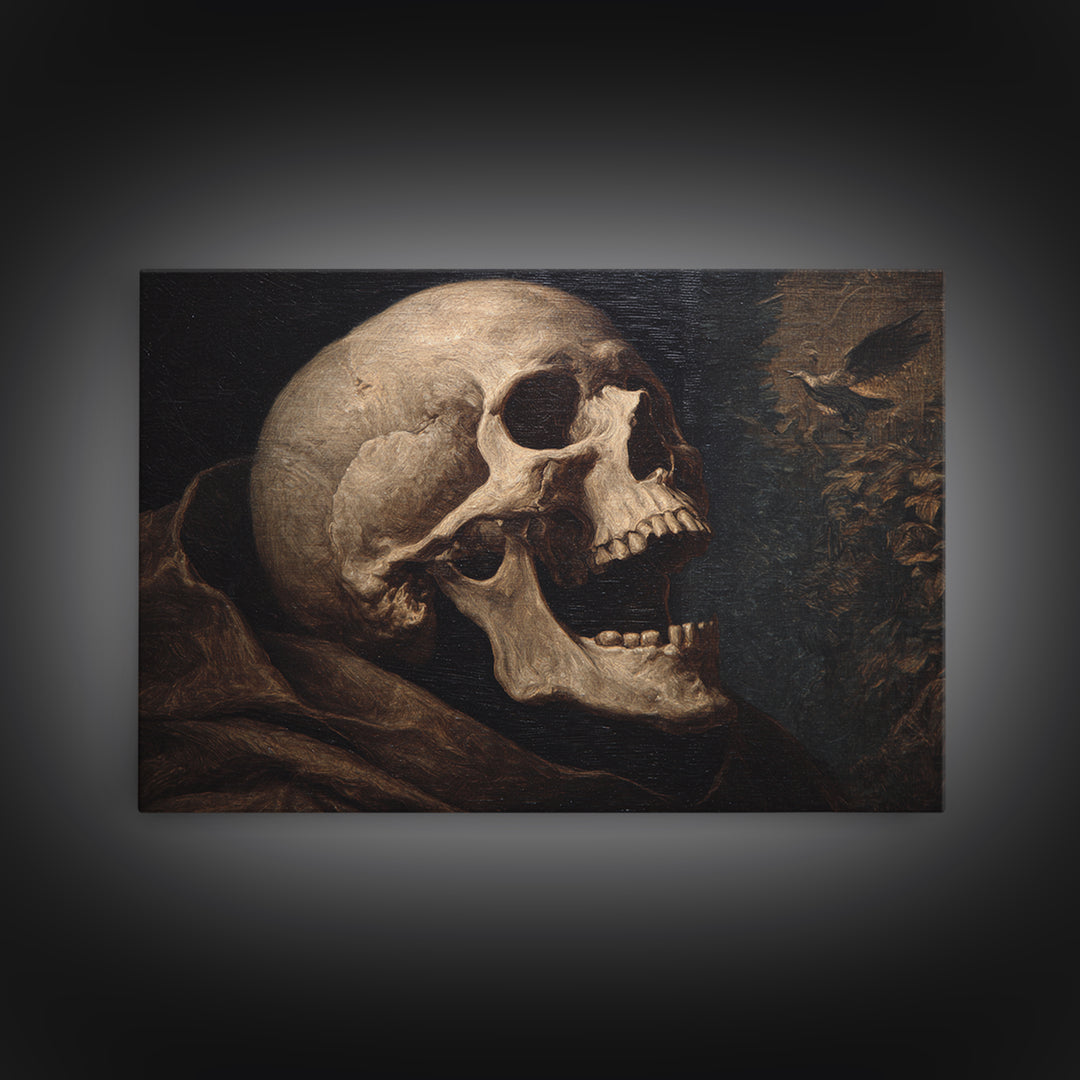 The Talking Skull, Symbolist Gothic Landscape, Landscape Wall Art, Gothic Horror Wall Art, Framed Canvas Print, Halloween Wall Art