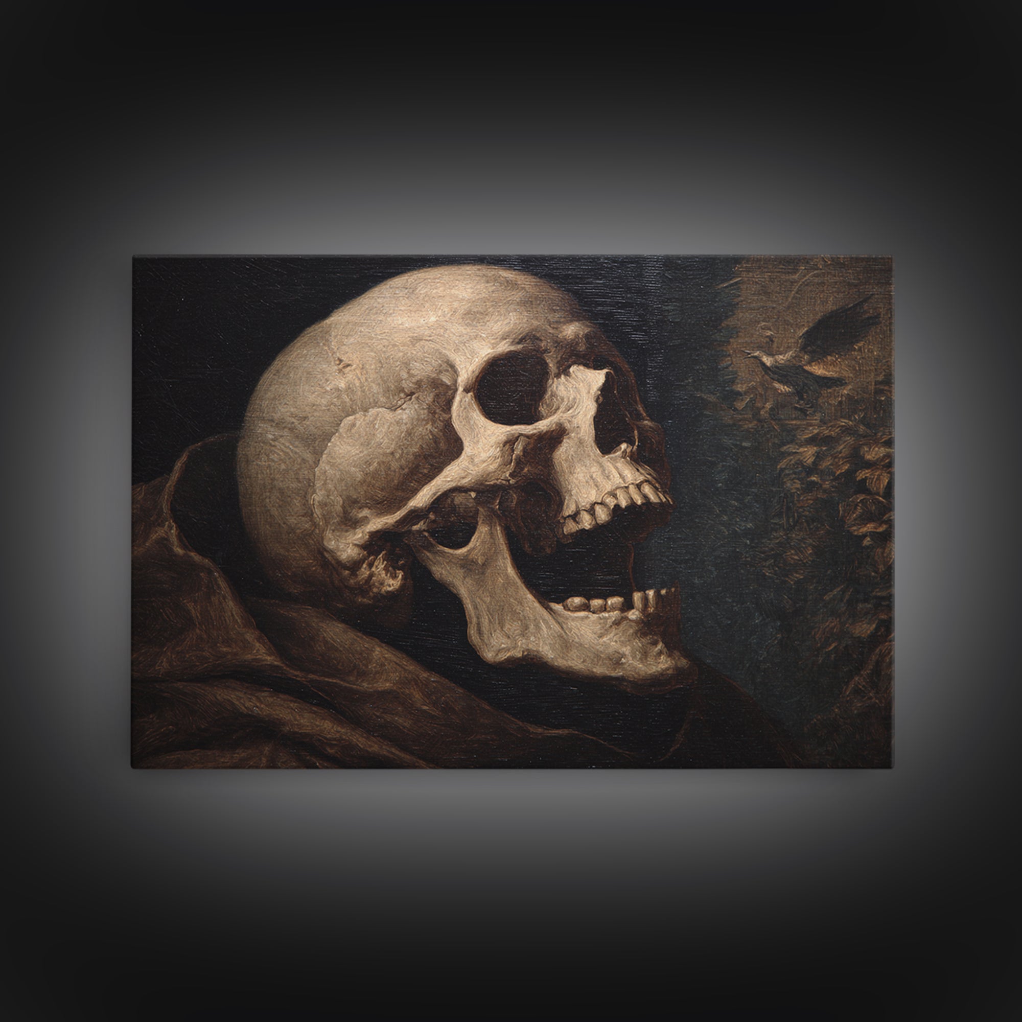 The Talking Skull, Symbolist Gothic Landscape, Landscape Wall Art, Gothic Horror Wall Art, Framed Canvas Print, Halloween Wall Art