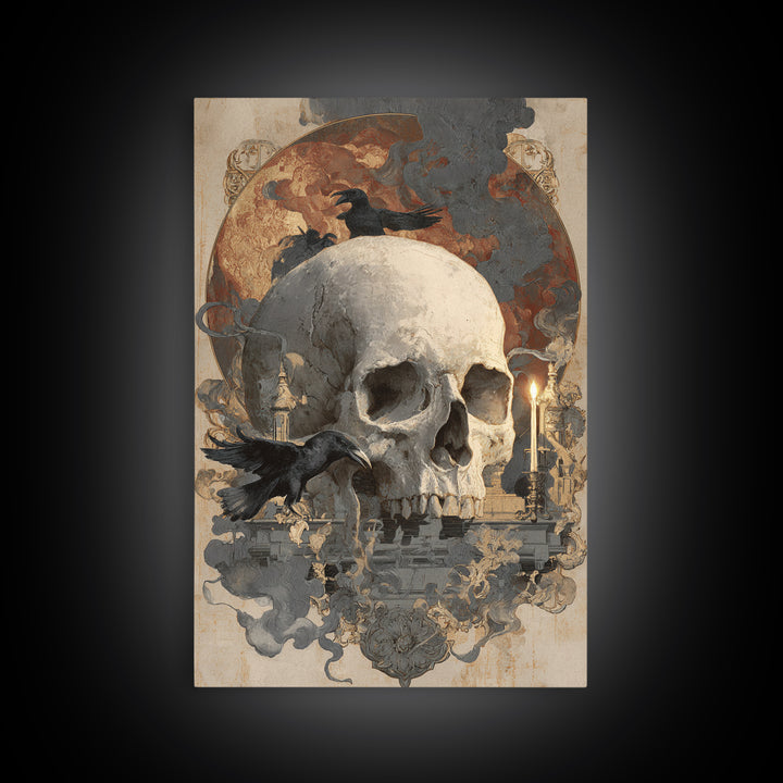 The Talking Skull, Decadent Gothic Art, Vertical Wall Art, Macabre Wall Art, Canvas Print, Halloween Wall Art, Seasonal Home Decor