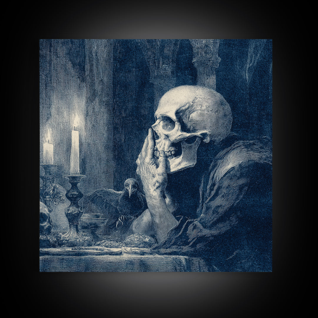 The Talking Skull, Dark Symbolist Art, Square Wall Art, Dark Halloween Decor, Framed Canvas Print, Halloween Wall Art