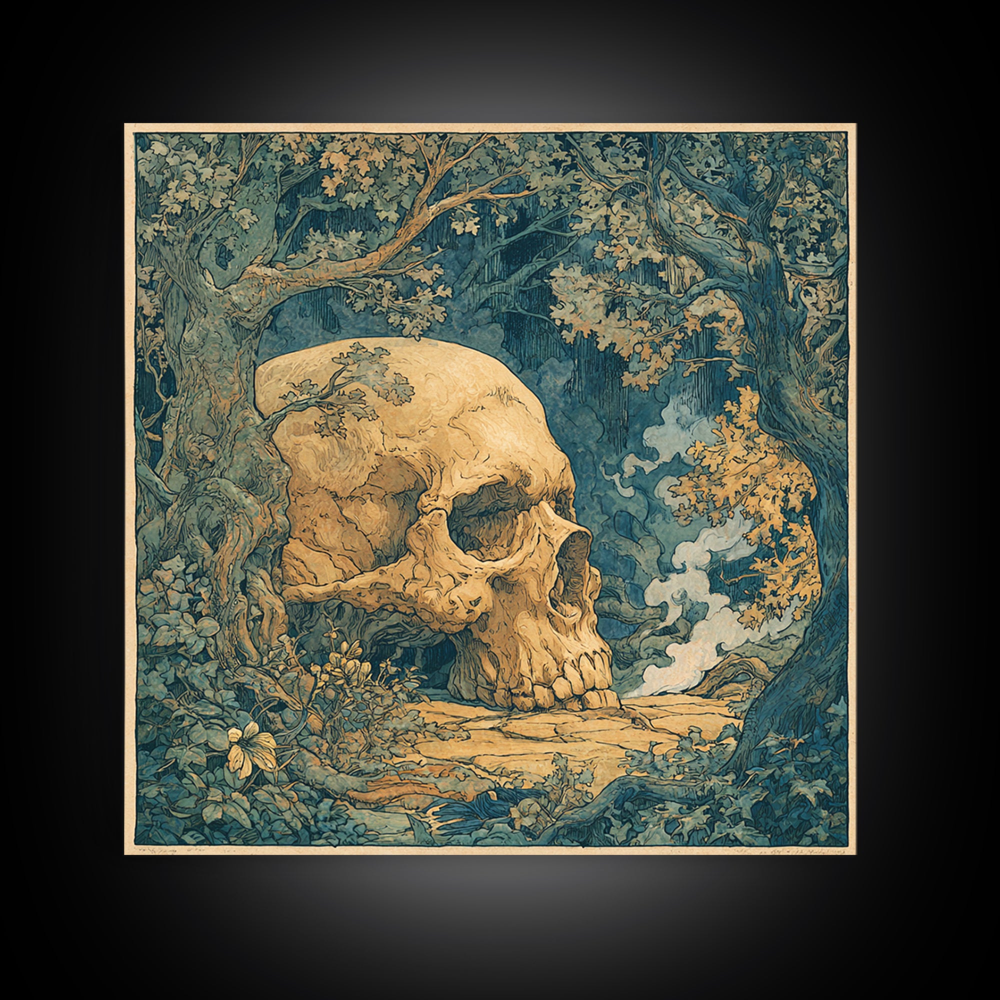 The Talking Skull, Gothic Storybook Art, Square Wall Art, Gothic Horror Wall Art, Framed Canvas Print, Halloween Wall Art