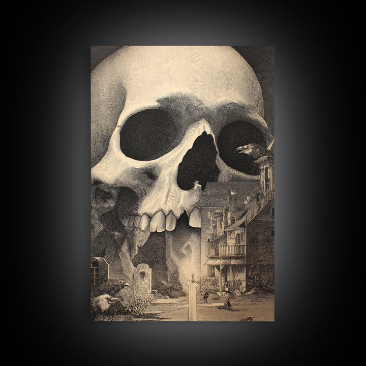 The Talking Skull, Victorian Macabre Art, Vertical Wall Art, Dark Fantasy Wall Art, Framed Canvas Print, Halloween Wall Art