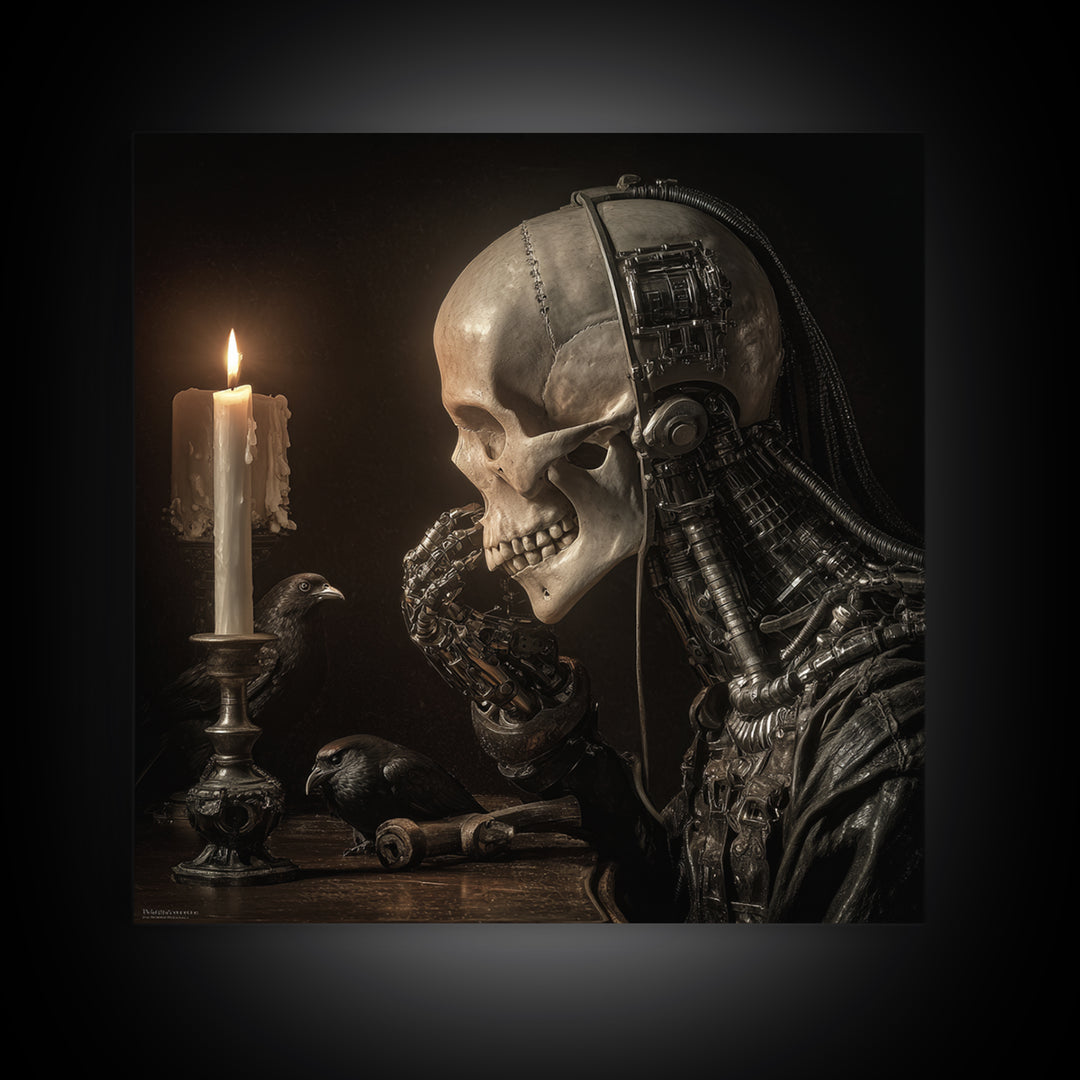 The Talking Skull, Biomechanical Horror Art, Square Wall Art, Macabre Wall Art, Framed Canvas Print, Halloween Wall Art, Statement Wall Art