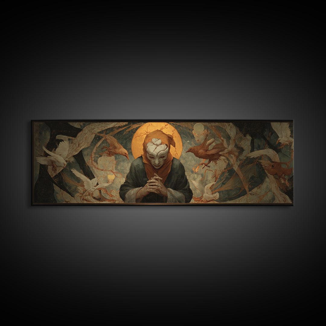 The Cracked Porcelain Mask, Dark Renaissance Art, Extra Wide Wall Art, Dark Halloween Decor, Canvas Print, Halloween Wall Art