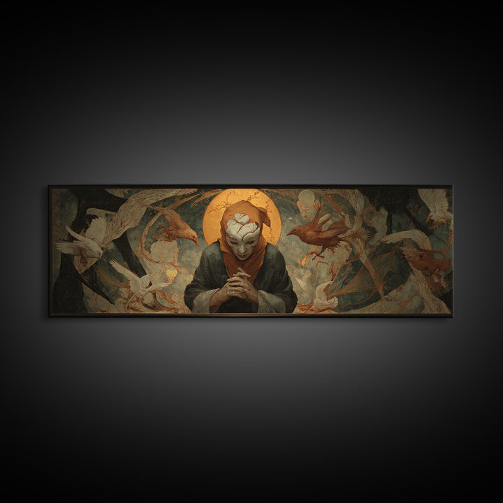 The Cracked Porcelain Mask, Dark Renaissance Art, Extra Wide Wall Art, Dark Halloween Decor, Canvas Print, Halloween Wall Art