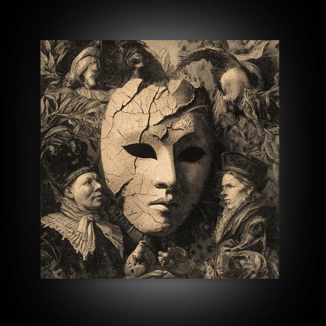 The Cracked Porcelain Mask, Danse Macabre Art, Square Wall Art, Gothic Horror Wall Art, Canvas Print, Halloween Wall Art
