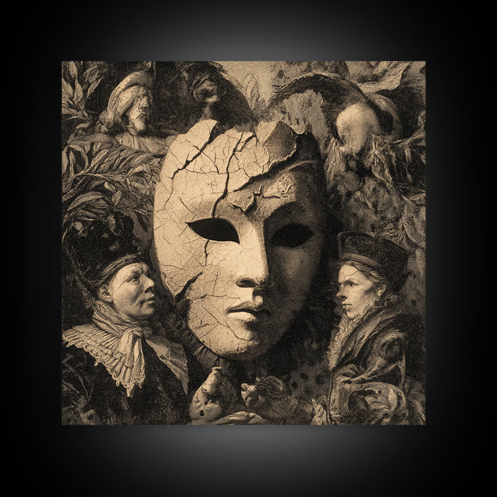 The Cracked Porcelain Mask, Danse Macabre Art, Square Wall Art, Gothic Horror Wall Art, Canvas Print, Halloween Wall Art