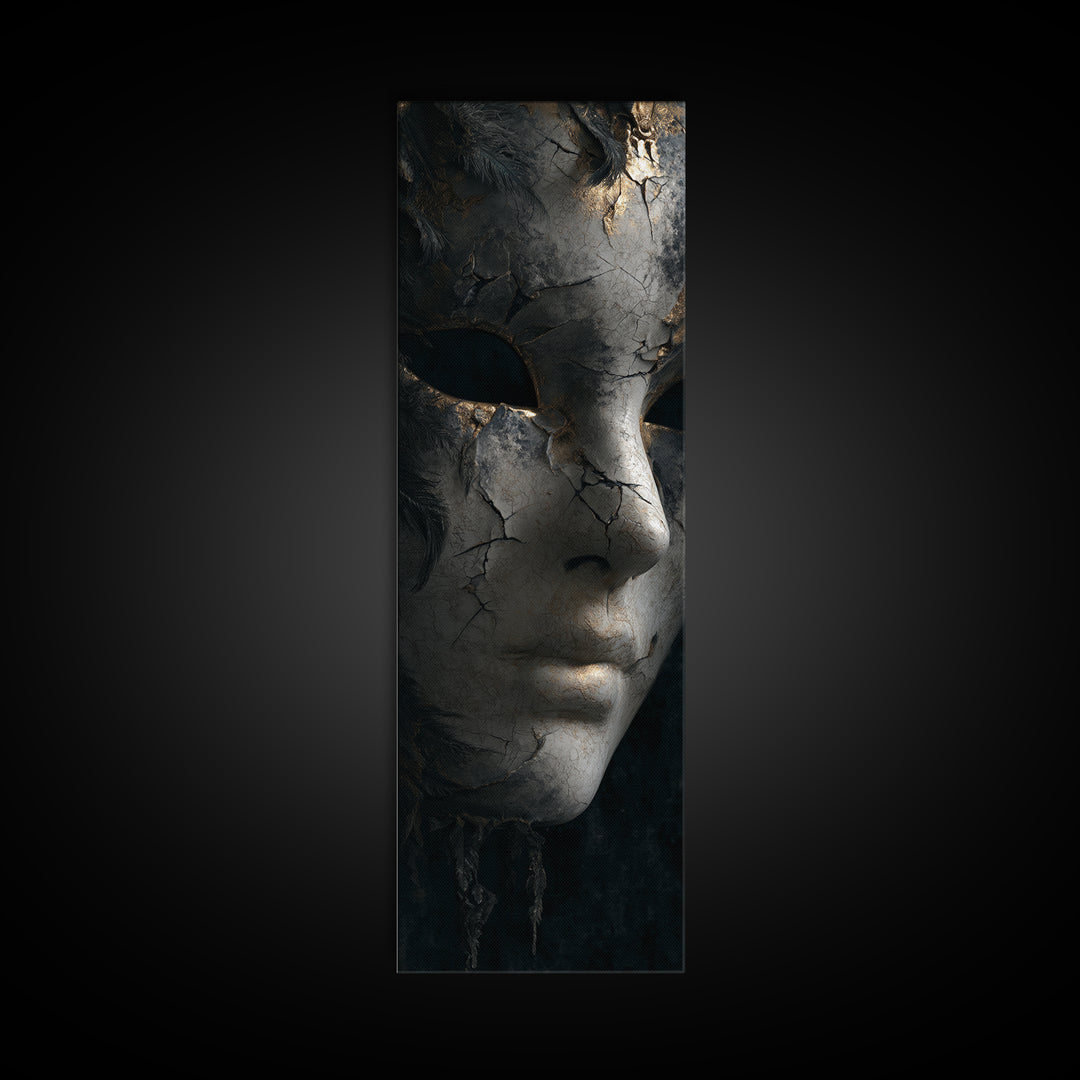 The Cracked Porcelain Mask, Architectural Etching Art, Tall Narrow Wall Art, Macabre Wall Art, Framed Canvas Print