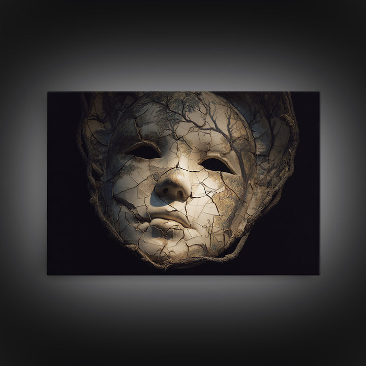 The Cracked Porcelain Mask, Romantic Gothic Landscape, Landscape Wall Art, Dark Halloween Decor, Framed Canvas Print
