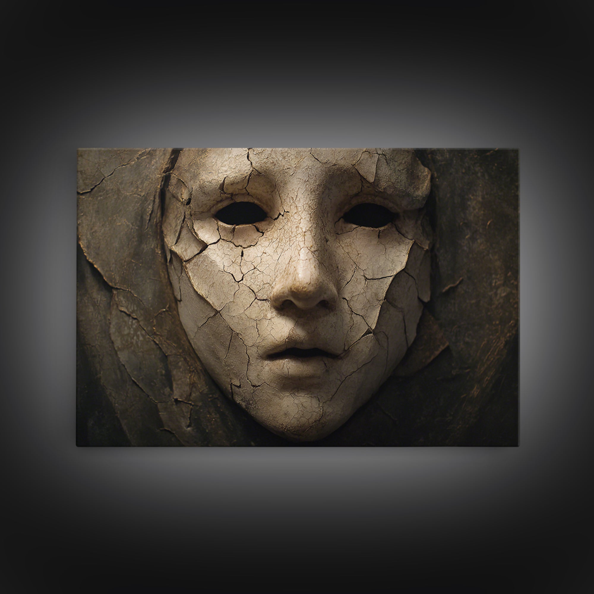 The Cracked Porcelain Mask, Symbolist Gothic Landscape, Landscape Wall Art, Gothic Horror Wall Art, Canvas Print, Halloween Wall Art