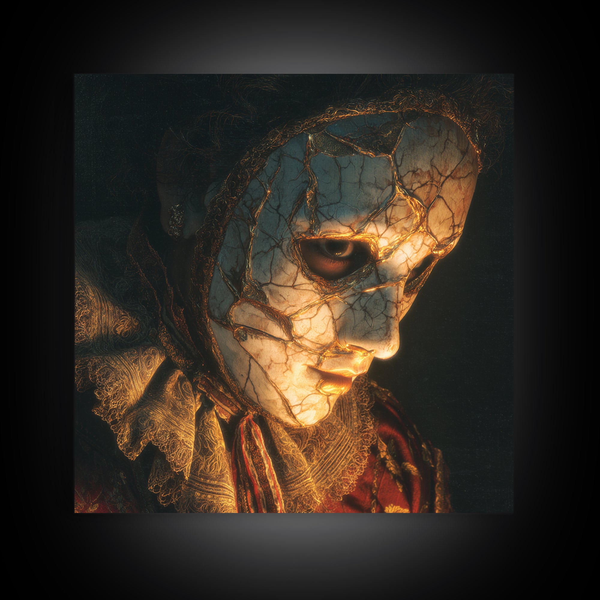 The Cracked Porcelain Mask, Decadent Gothic Art, Square Wall Art, Dark Fantasy Wall Art, Canvas Print, Halloween Wall Art