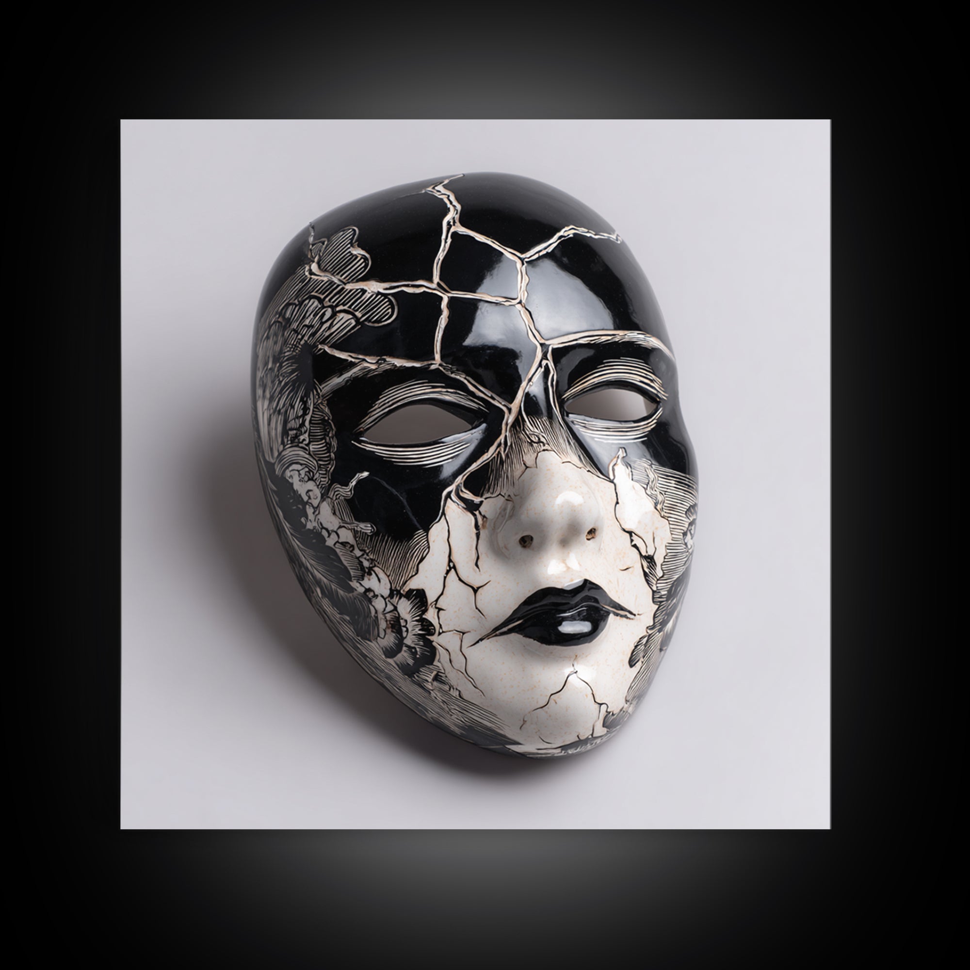 The Cracked Porcelain Mask, Macabre Folk Print Art, Square Wall Art, Gothic Horror Wall Art, Framed Canvas Print