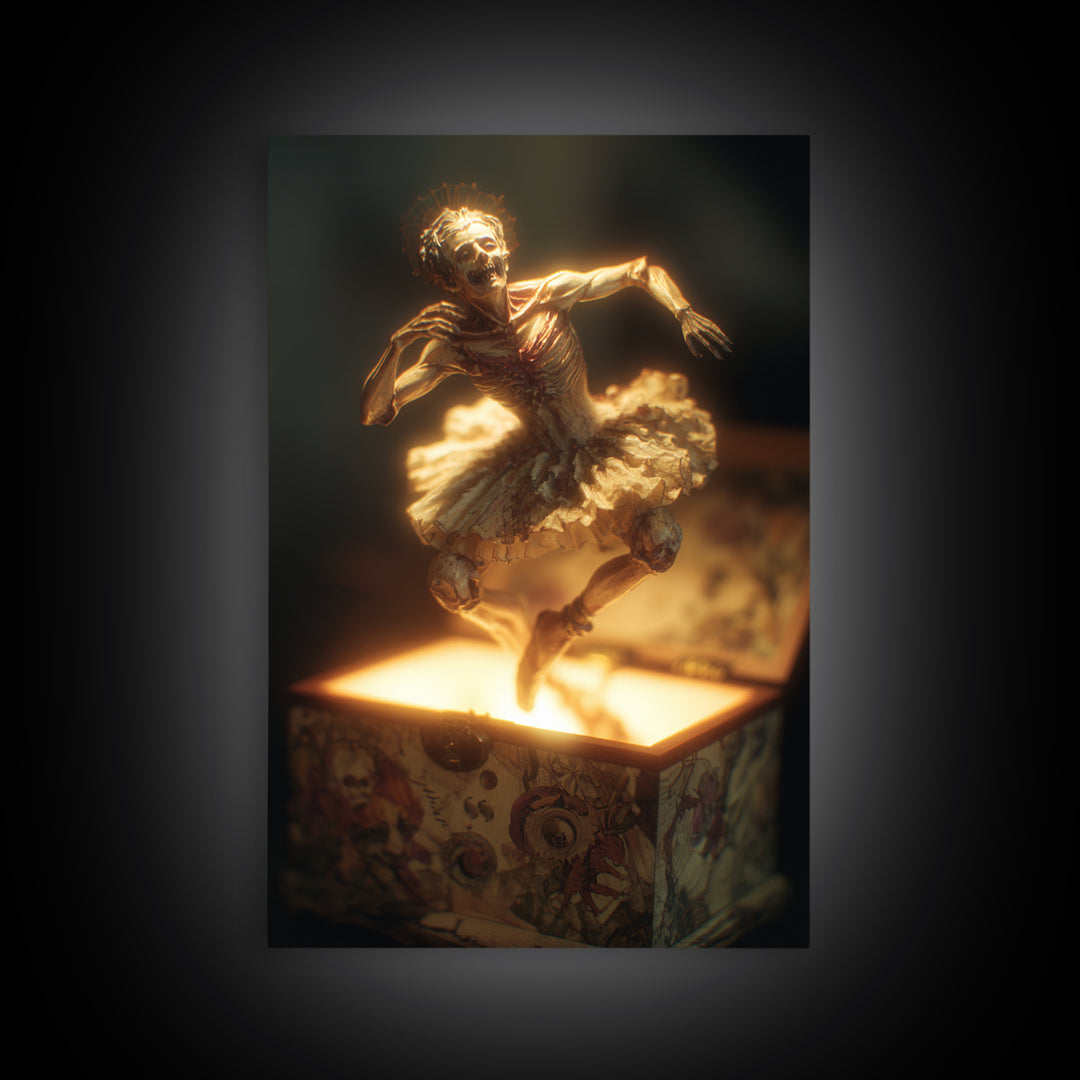 The Haunted Music Box, Dark Renaissance Art, Vertical Wall Art, Dark Fantasy Wall Art, Framed Canvas Print, Halloween Wall Art