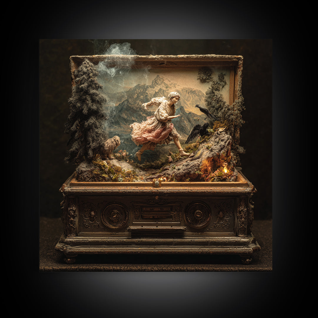 The Haunted Music Box, Baroque Witchcraft Art, Square Wall Art, Dark Halloween Decor, Canvas Print, Halloween Wall Art