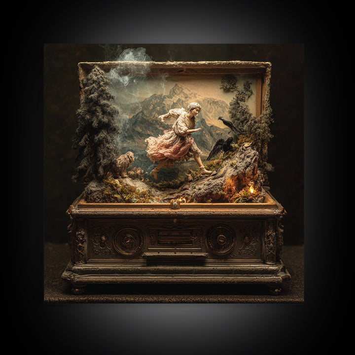 The Haunted Music Box, Baroque Witchcraft Art, Square Wall Art, Dark Halloween Decor, Canvas Print, Halloween Wall Art