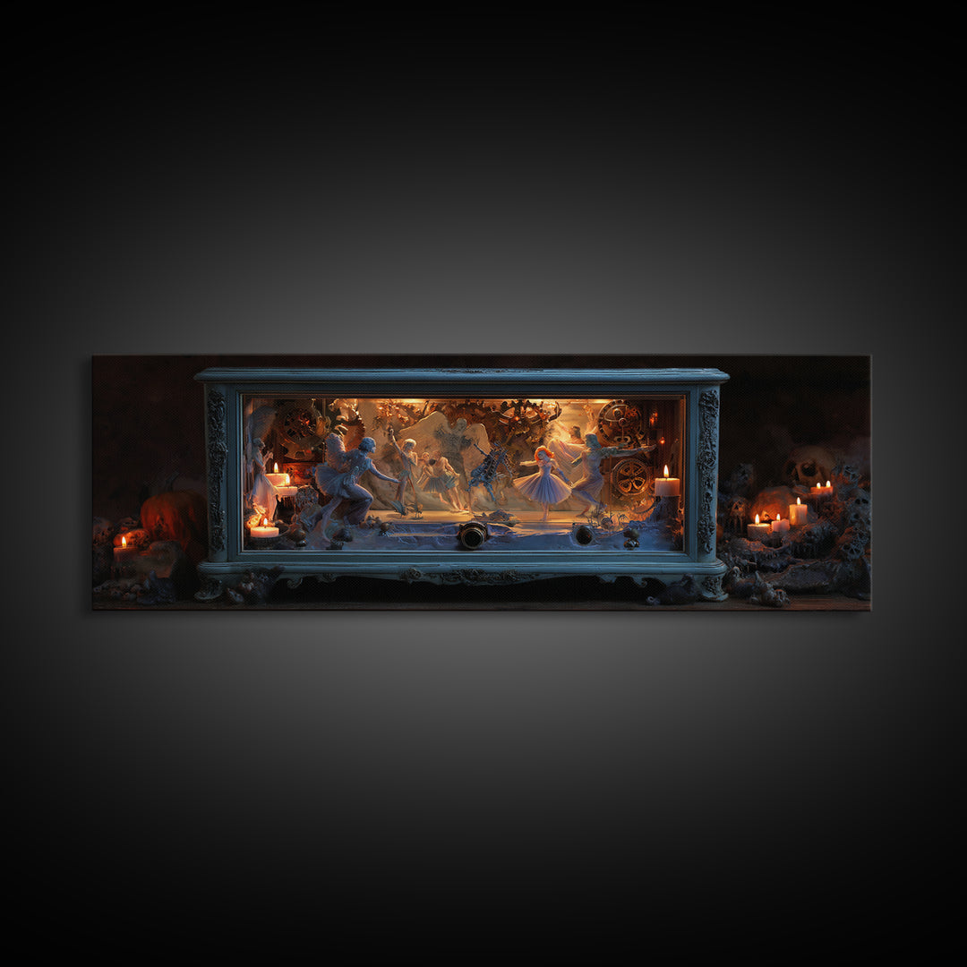 The Haunted Music Box, Visionary Gothic Art, Extra Wide Wall Art, Gothic Horror Wall Art, Canvas Print, Halloween Wall Art