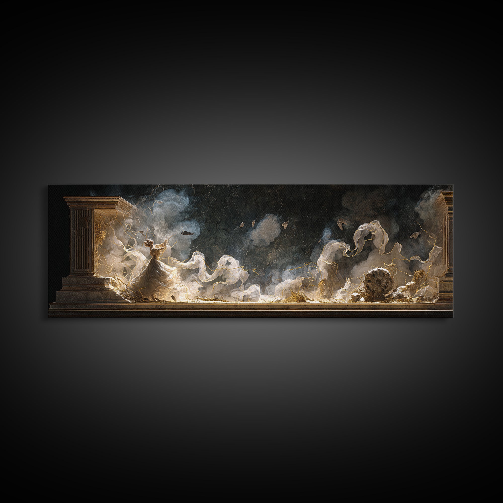 The Haunted Music Box, Apocalyptic Romantic Art, Extra Wide Wall Art, Dark Fantasy Wall Art, Framed Canvas Print, Halloween Wall Art