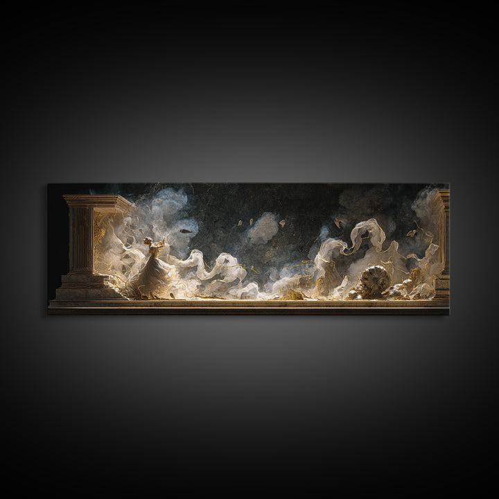 The Haunted Music Box, Apocalyptic Romantic Art, Extra Wide Wall Art, Dark Fantasy Wall Art, Framed Canvas Print, Halloween Wall Art