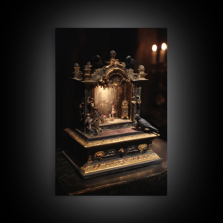 The Haunted Music Box, Ornate Symbolist Art, Vertical Wall Art, Dark Halloween Decor, Canvas Print, Halloween Wall Art