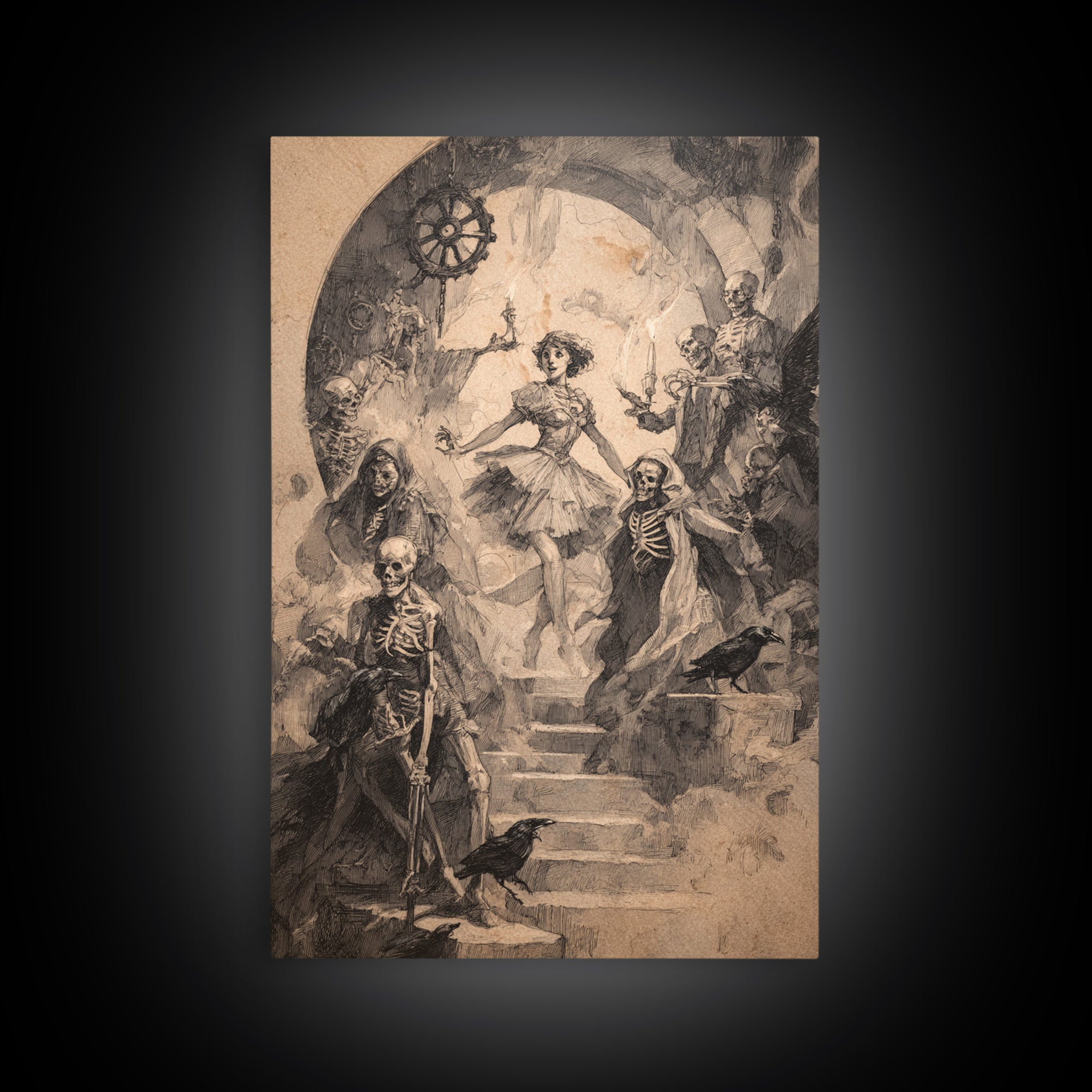 The Haunted Music Box, Decadent Gothic Art, Vertical Wall Art, Dark Halloween Decor, Canvas Print, Halloween Wall Art
