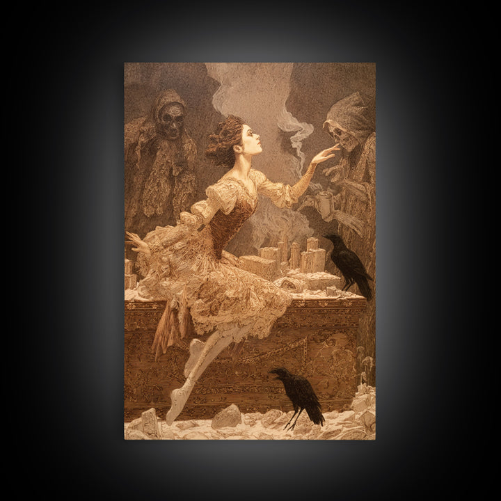 The Haunted Music Box, Symbolist Death Art, Vertical Wall Art, Gothic Horror Wall Art, Framed Canvas Print, Halloween Wall Art