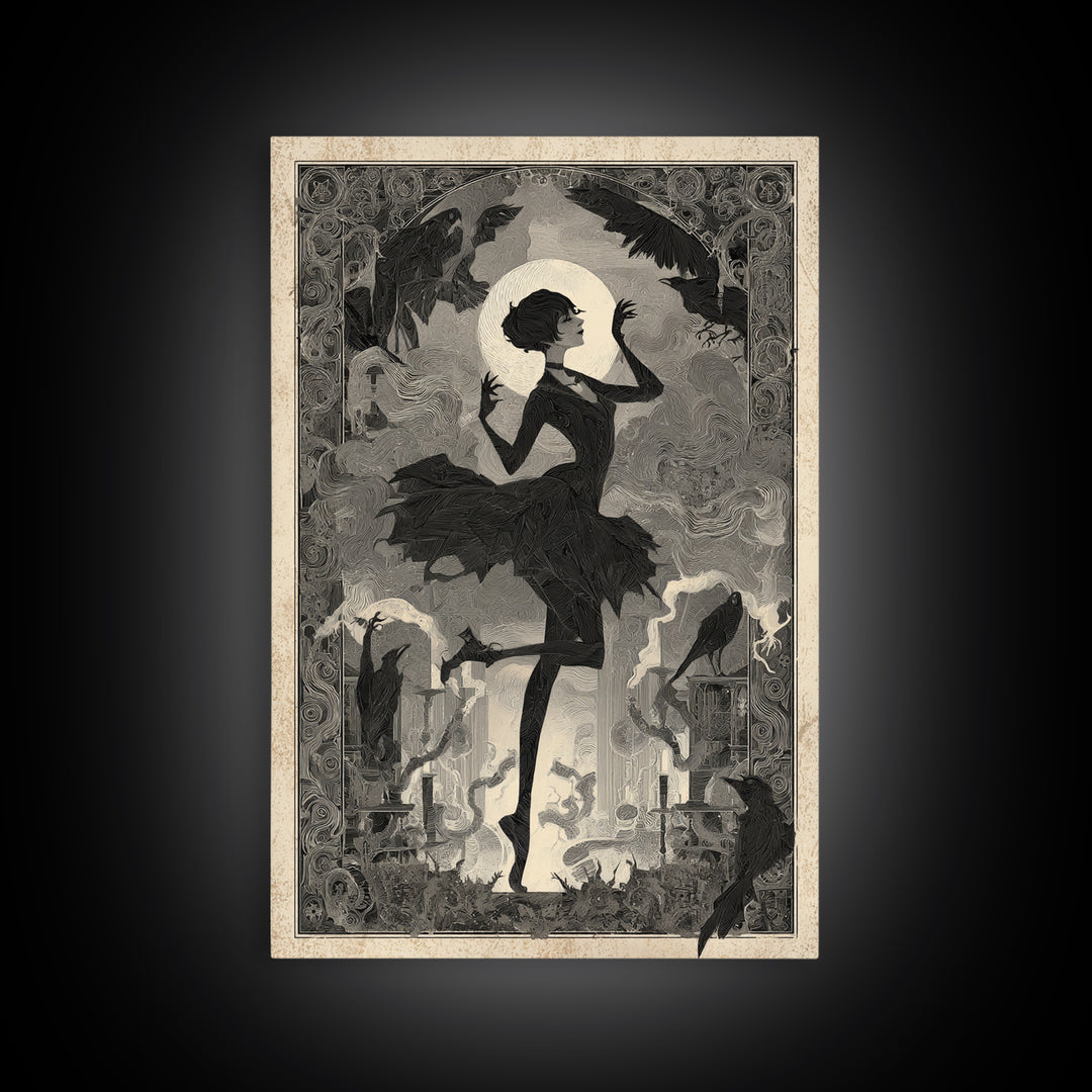 The Haunted Music Box, Decadent Line Art, Vertical Wall Art, Dark Halloween Decor, Canvas Print, Halloween Wall Art