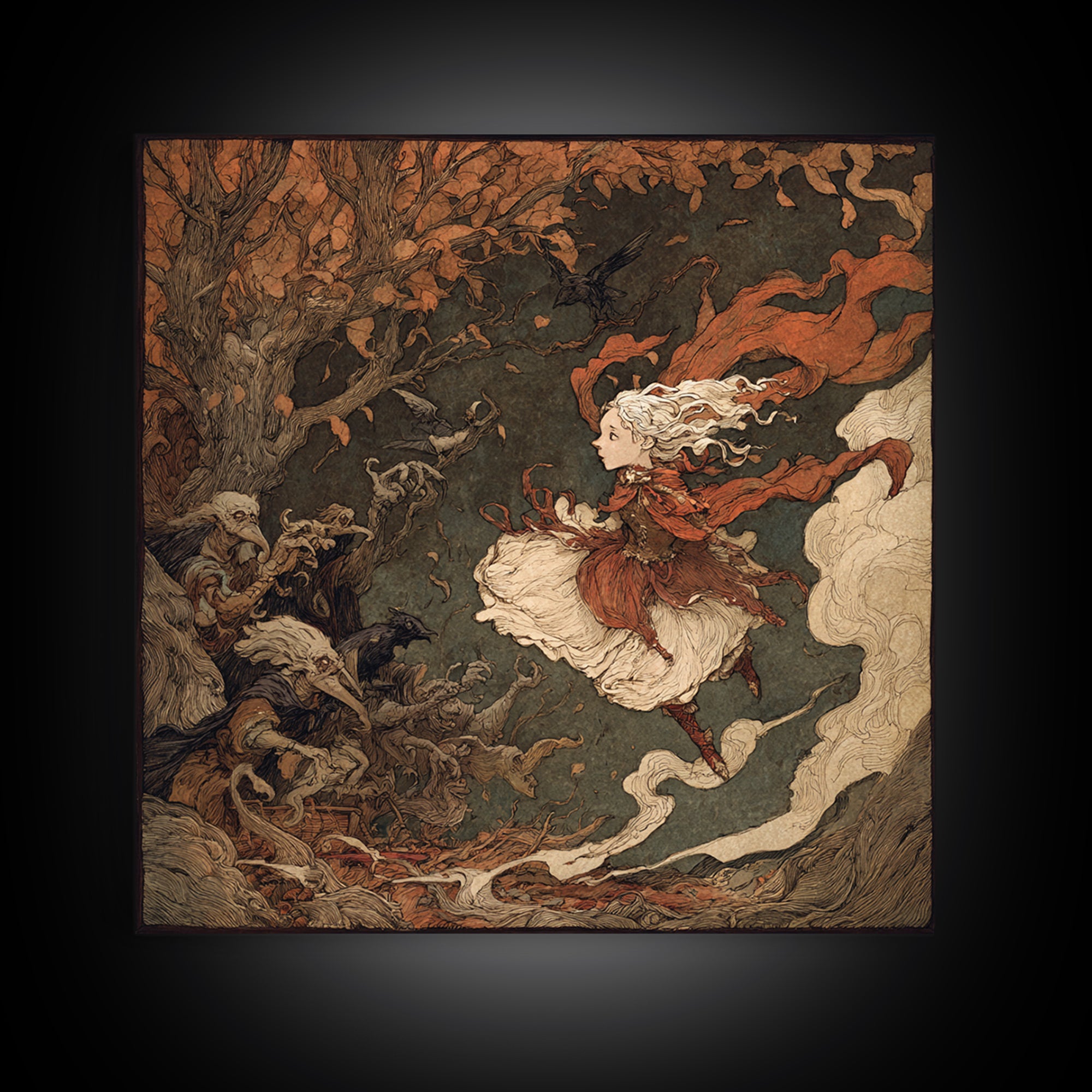 The Haunted Music Box, Gothic Storybook Art, Square Wall Art, Dark Fantasy Wall Art, Framed Canvas Print, Halloween Wall Art